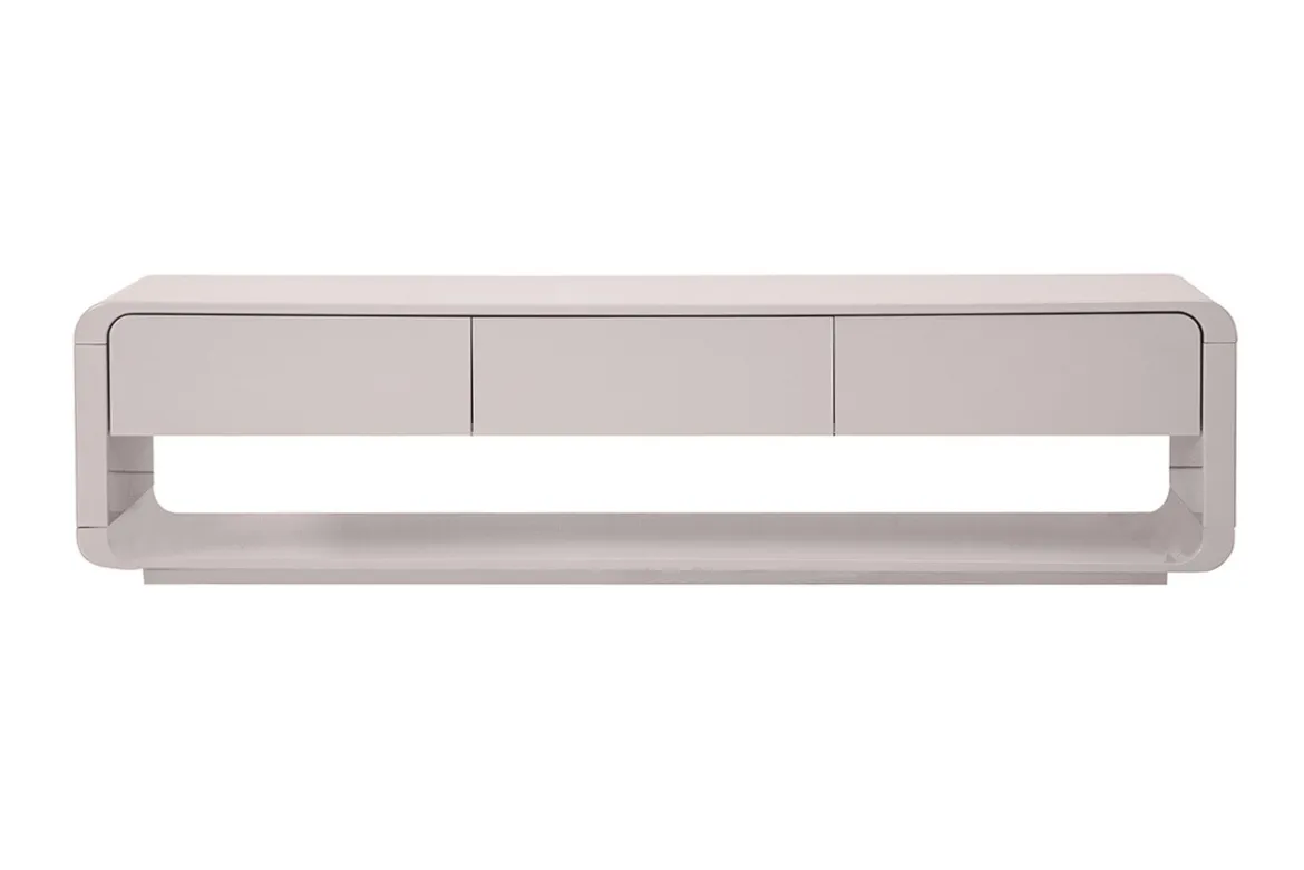 Meuble TV design beige laqué brillant 3 tiroirs L180 cm SAILOR