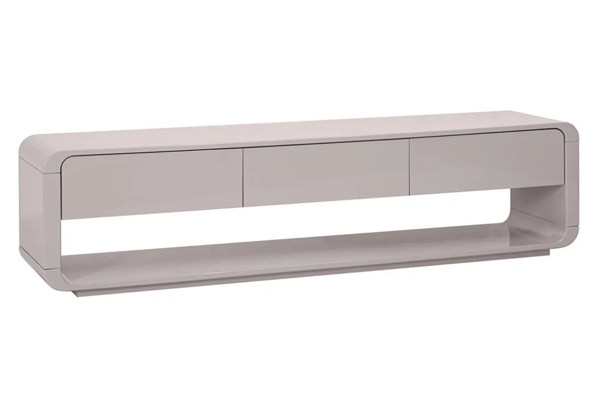 Meuble TV design beige laqué brillant 3 tiroirs L180 cm SAILOR
