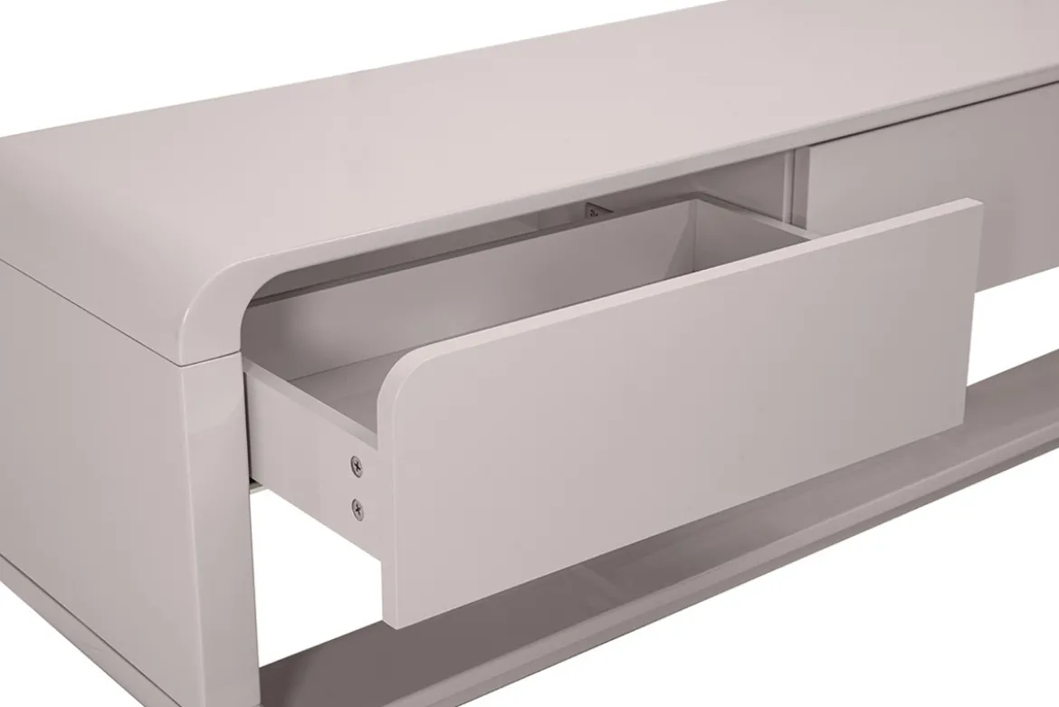 Meuble TV design beige laqué brillant 3 tiroirs L180 cm SAILOR