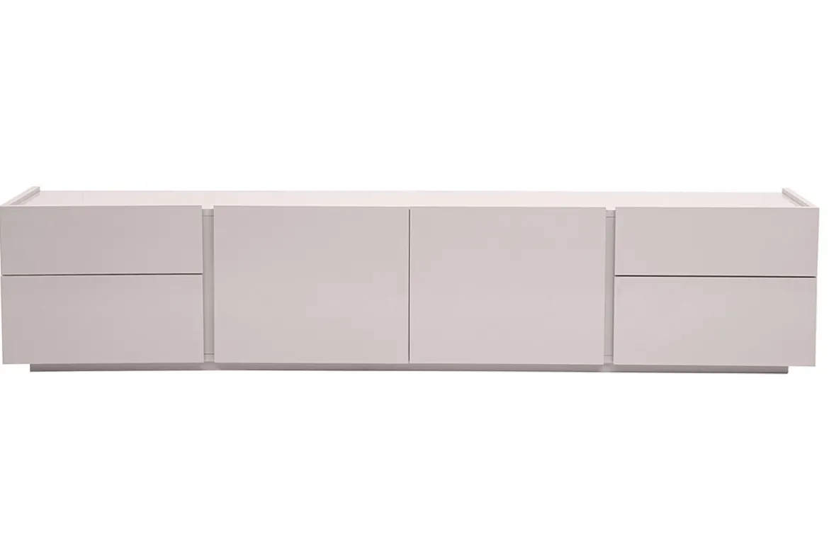 Meuble TV design beige laqué brillant avec rangements L200 cm ISAURE