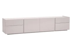 Meuble TV design beige laqué brillant avec rangements L200 cm ISAURE
