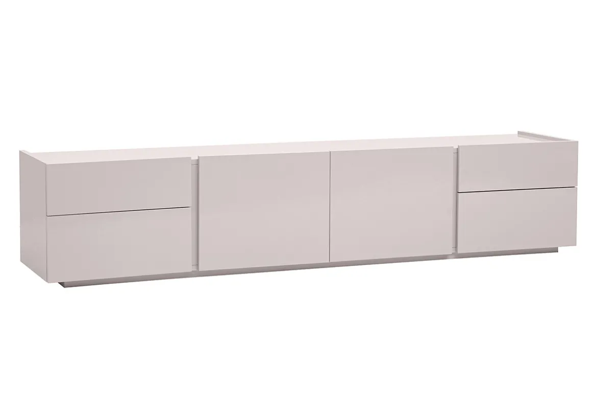 Meuble TV design beige laqué brillant avec rangements L200 cm ISAURE