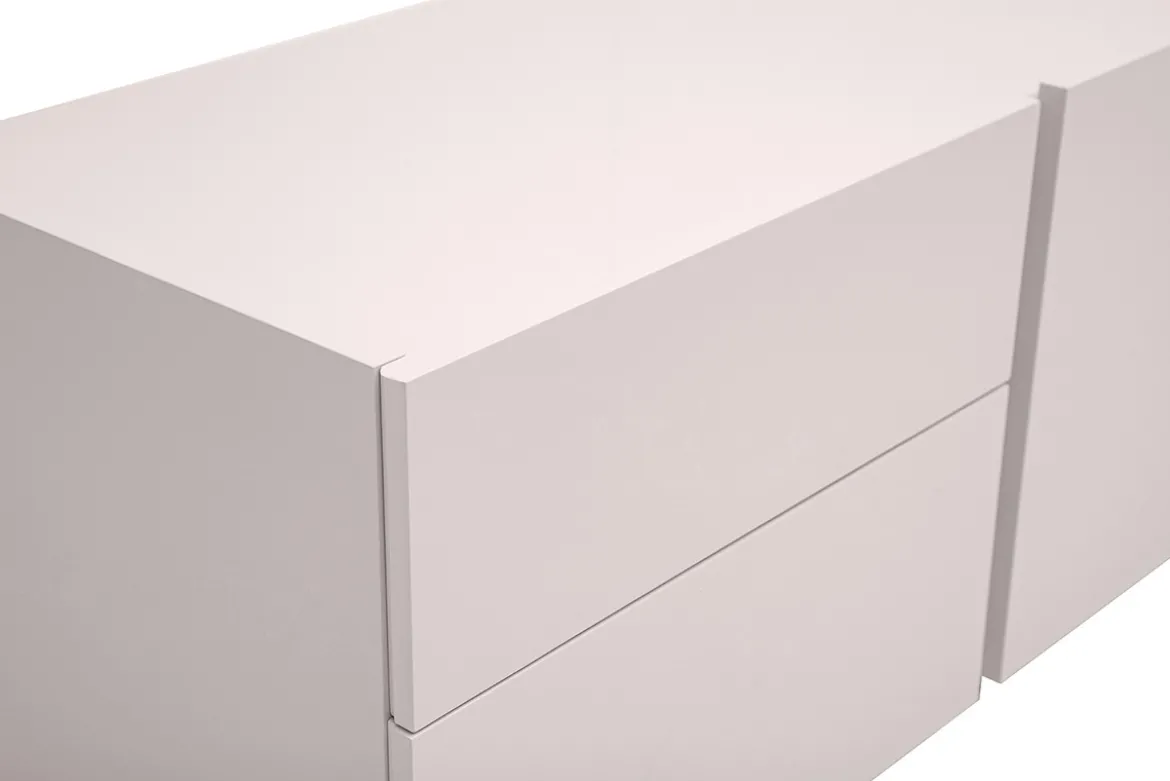 Meuble TV design beige laqué brillant avec rangements L200 cm ISAURE