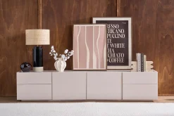 Meuble TV design beige laqué brillant avec rangements L200 cm ISAURE