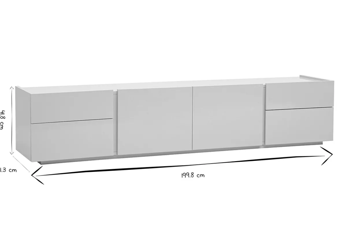 Meuble TV design beige laqué brillant avec rangements L200 cm ISAURE
