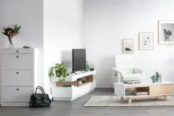 Meuble TV design blanc laqué brillant L200 cm LIVO