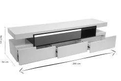 Meuble TV design blanc laqué brillant L200 cm LIVO