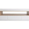 Meuble TV design blanc laqué brillant et bois L200 cm LIVO
