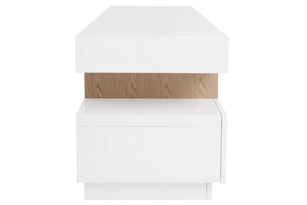 Meuble TV design blanc laqué brillant et bois L200 cm LIVO