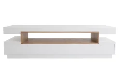 Meuble TV design blanc laqué brillant et bois L200 cm LIVO