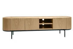 Meuble TV design bois clair et métal noir avec rangements L180 cm SKYE
