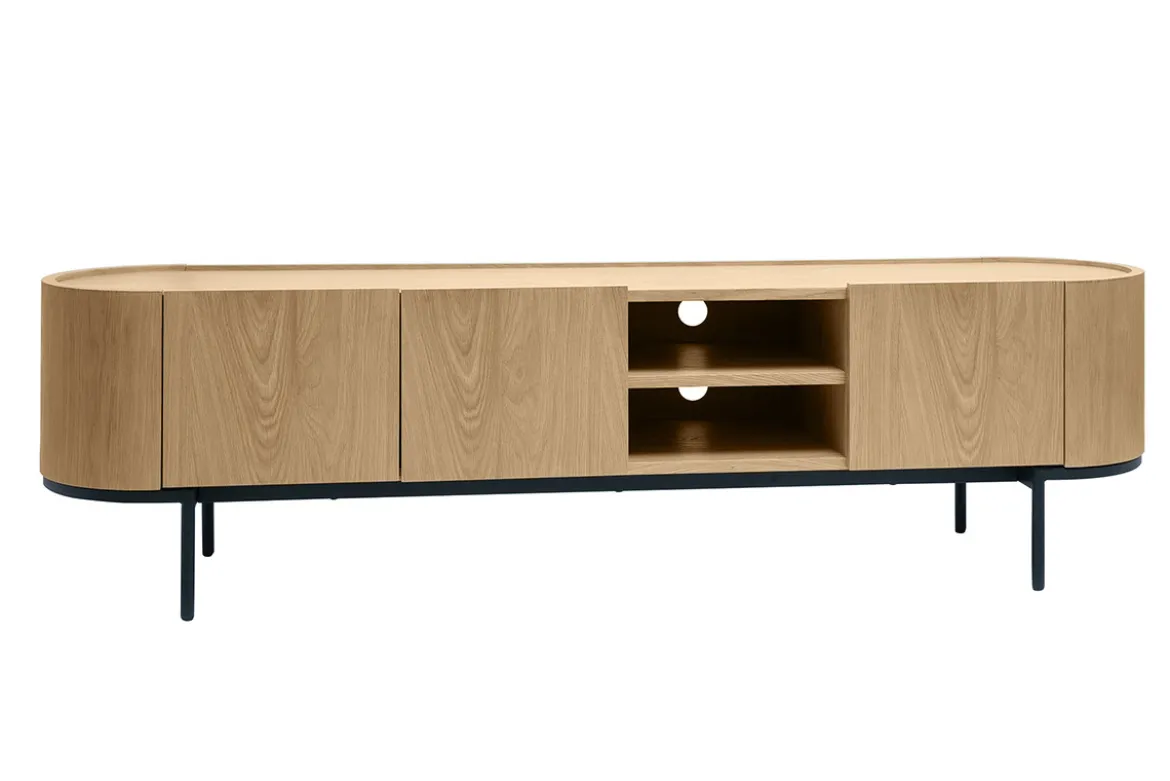 Meuble TV design bois clair et métal noir avec rangements L180 cm SKYE