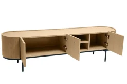 Meuble TV design bois clair et métal noir avec rangements L180 cm SKYE