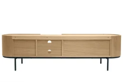 Meuble TV design bois clair et métal noir avec rangements L180 cm SKYE
