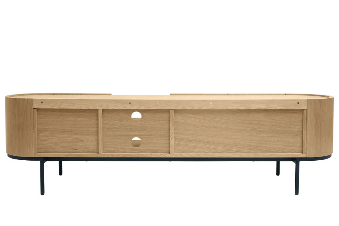 Meuble TV design bois clair et métal noir avec rangements L180 cm SKYE