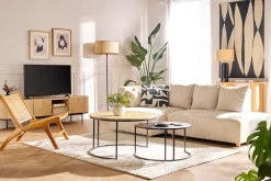 Meuble TV design bois clair et métal noir avec rangements L180 cm SKYE