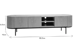 Meuble TV design bois clair et métal noir avec rangements L180 cm SKYE
