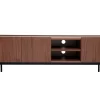 Meuble TV design bois foncé noyer et métal noir avec rangements L180 cm SKYE