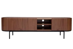 Meuble TV design bois foncé noyer et métal noir avec rangements L180 cm SKYE