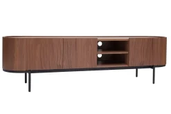 Meuble TV design bois foncé noyer et métal noir avec rangements L180 cm SKYE