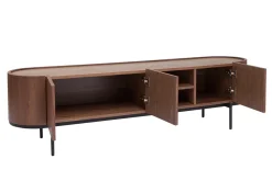 Meuble TV design bois foncé noyer et métal noir avec rangements L180 cm SKYE
