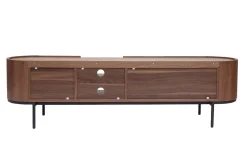 Meuble TV design bois foncé noyer et métal noir avec rangements L180 cm SKYE