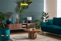 Meuble TV design bois foncé noyer et métal noir avec rangements L180 cm SKYE