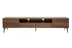 Meuble TV design bois foncé noyer et métal noir 2 portes 2 tiroirs L200 cm BLISS