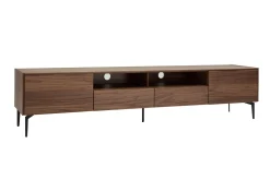 Meuble TV design bois foncé noyer et métal noir 2 portes 2 tiroirs L200 cm BLISS