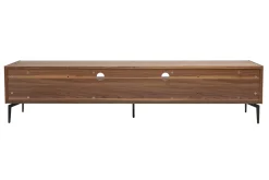 Meuble TV design bois foncé noyer et métal noir 2 portes 2 tiroirs L200 cm BLISS