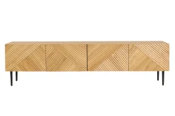 Meuble TV design en bois clair chêne massif gravé et métal noir 4 portes L180 cm ARCHIPEL