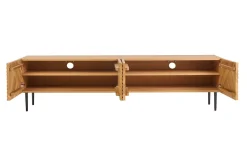 Meuble TV design en bois clair chêne massif gravé et métal noir 4 portes L180 cm ARCHIPEL