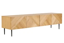 Meuble TV design en bois clair chêne massif gravé et métal noir 4 portes L180 cm ARCHIPEL
