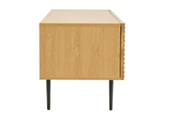 Meuble TV design en bois clair chêne massif gravé et métal noir 4 portes L180 cm ARCHIPEL