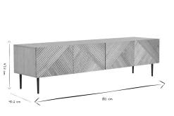 Meuble TV design en bois clair chêne massif gravé et métal noir 4 portes L180 cm ARCHIPEL