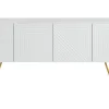 Meuble TV design gravé blanc et métal doré L140 cm OZEN