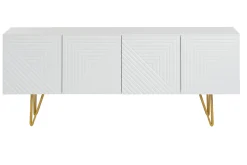 Meuble TV design gravé blanc et métal doré L140 cm OZEN