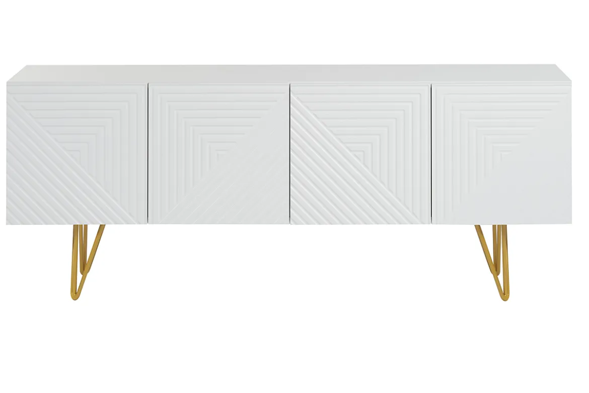 Meuble TV design gravé blanc et métal doré L140 cm OZEN