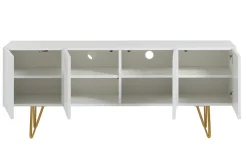 Meuble TV design gravé blanc et métal doré L140 cm OZEN