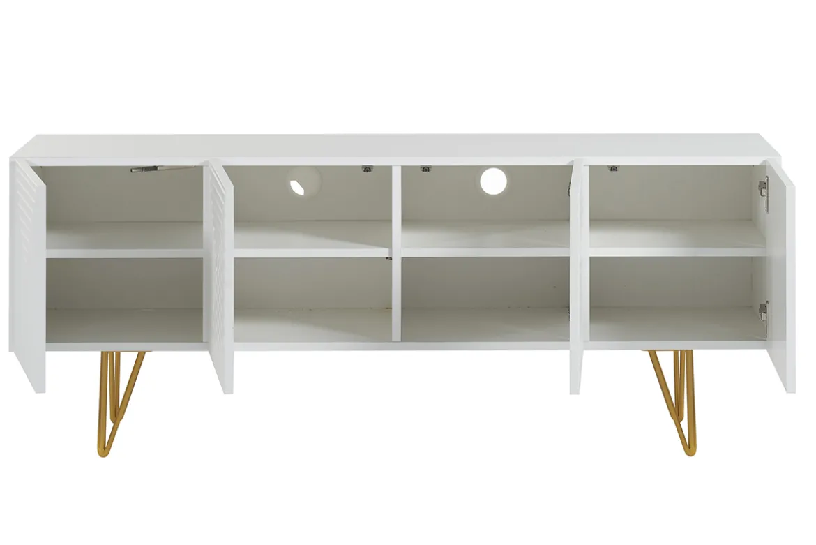 Meuble TV design gravé blanc et métal doré L140 cm OZEN