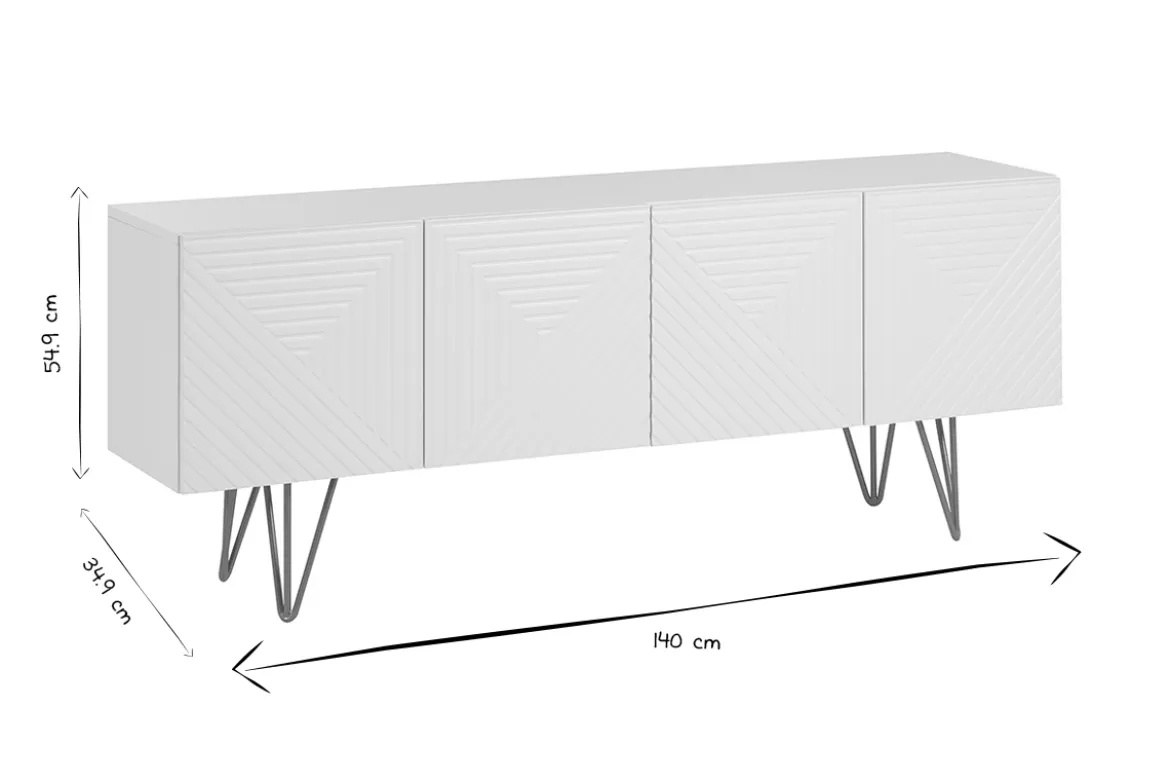 Meuble TV design gravé blanc et métal doré L140 cm OZEN