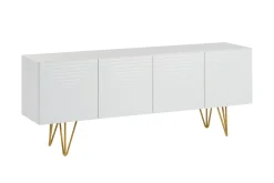 Meuble TV design gravé blanc et métal doré L140 cm OZEN