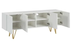 Meuble TV design gravé blanc et métal doré L140 cm OZEN