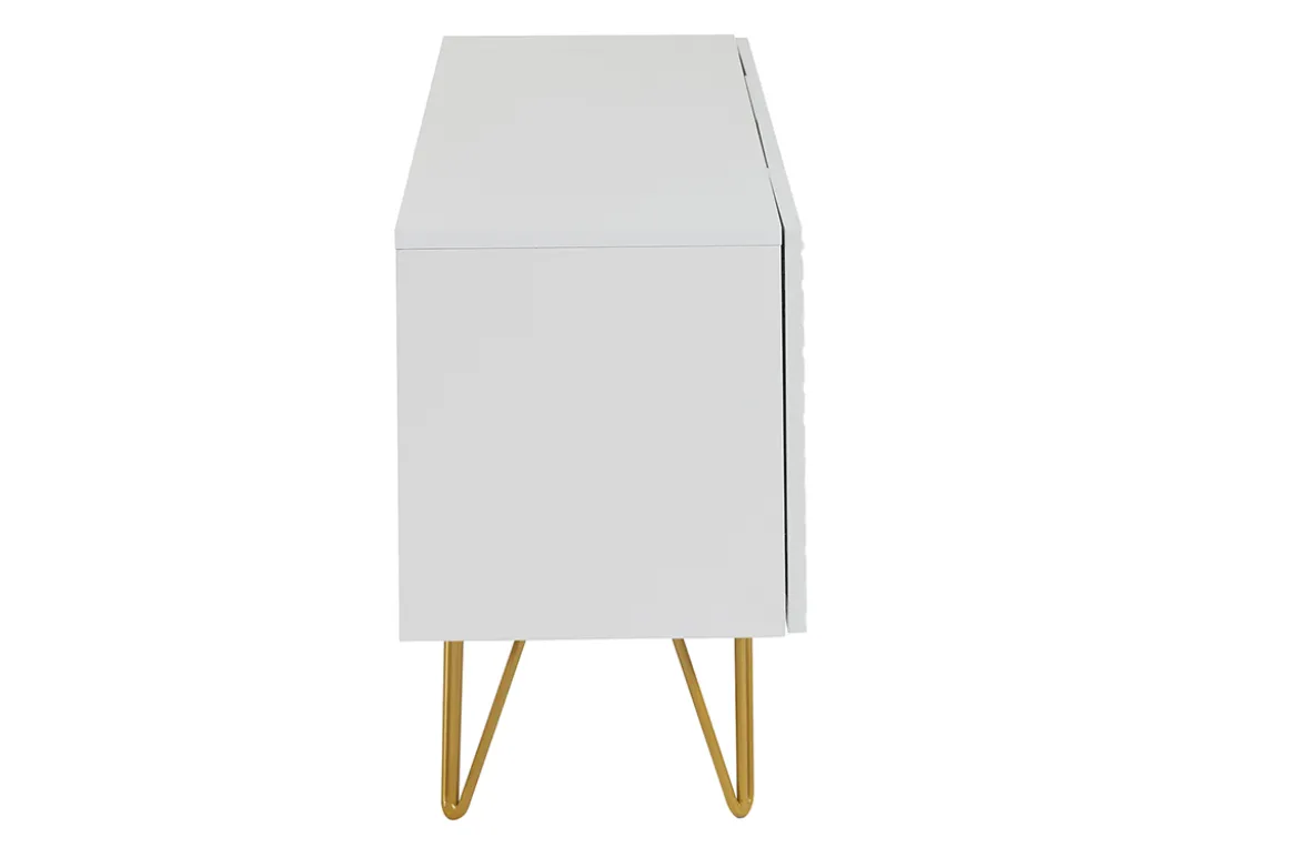 Meuble TV design gravé blanc et métal doré L140 cm OZEN