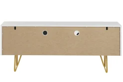 Meuble TV design gravé blanc et métal doré L140 cm OZEN