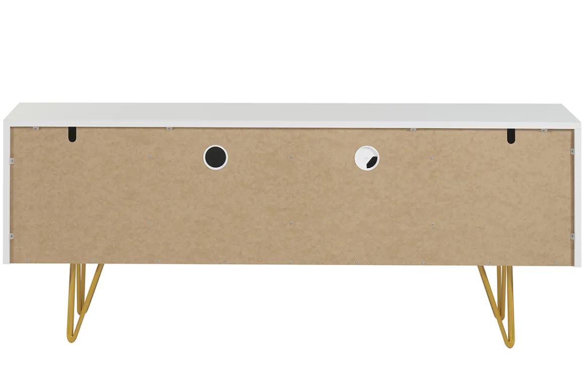 Meuble TV design gravé blanc et métal doré L140 cm OZEN