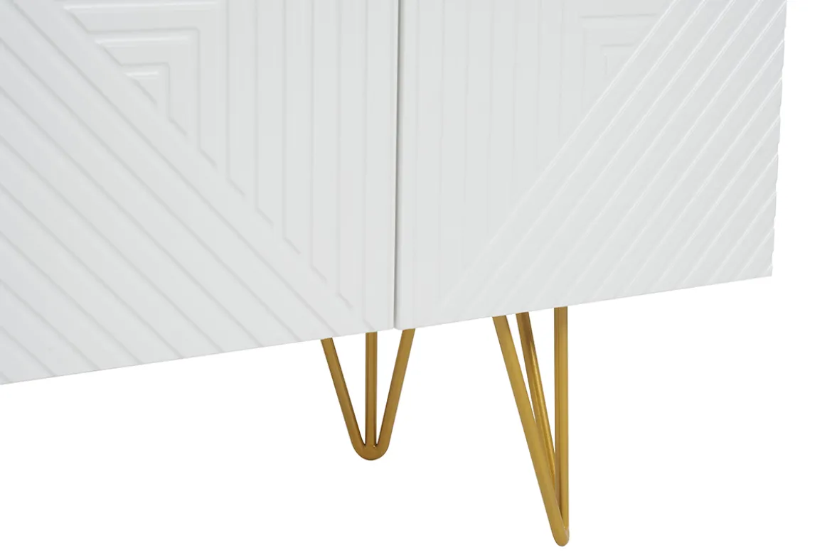 Meuble TV design gravé blanc et métal doré L140 cm OZEN