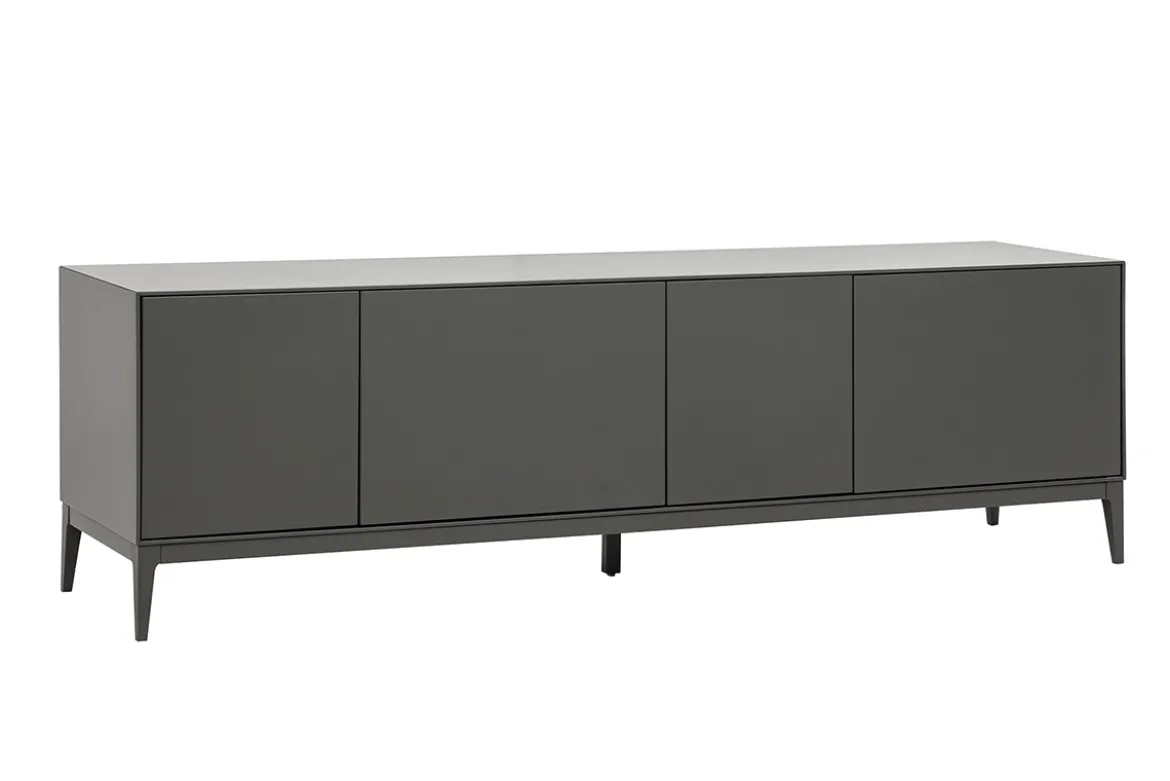 Meuble TV design gris laqué brillant avec rangements L180 cm GRAY
