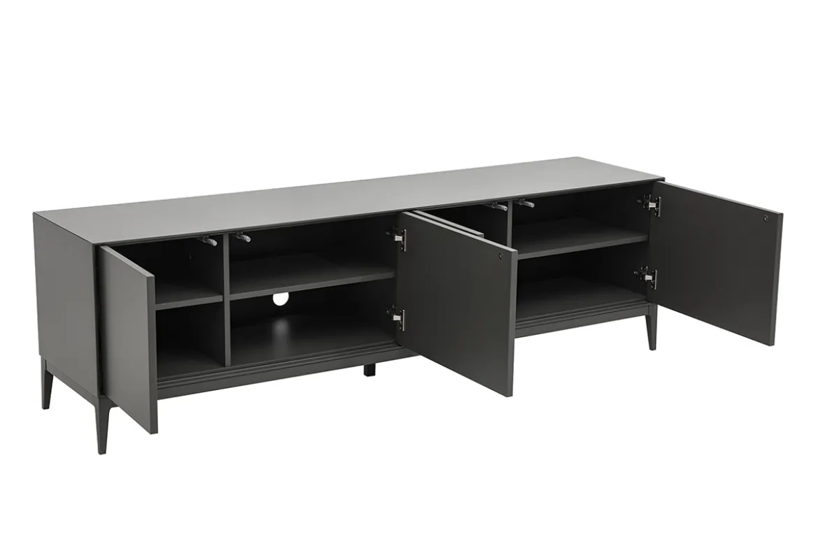 Meuble TV design gris laqué brillant avec rangements L180 cm GRAY