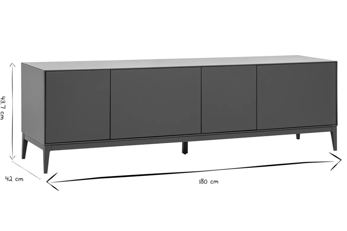 Meuble TV design gris laqué brillant avec rangements L180 cm GRAY